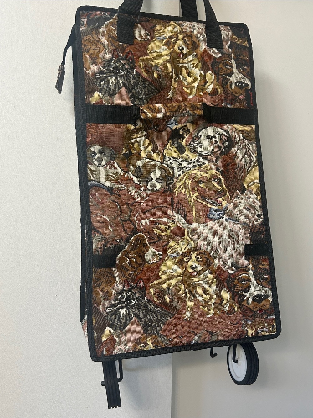 Tapestry Bag on Wheels Packable with Dog Print